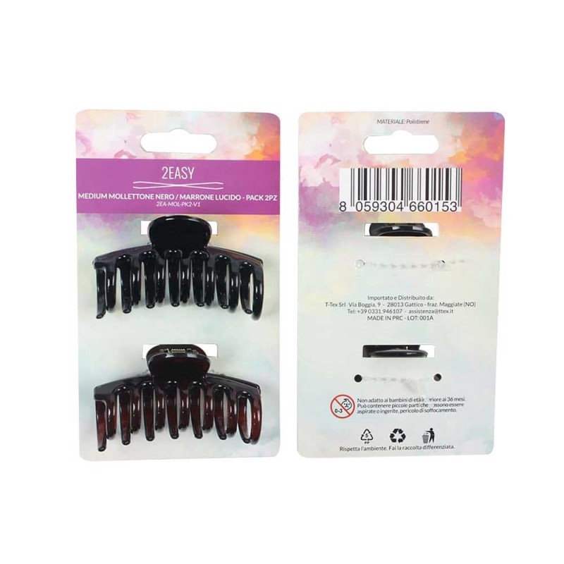 2Easy Medium Mollettone Nero/Marr Lucido -Pack 2Pz